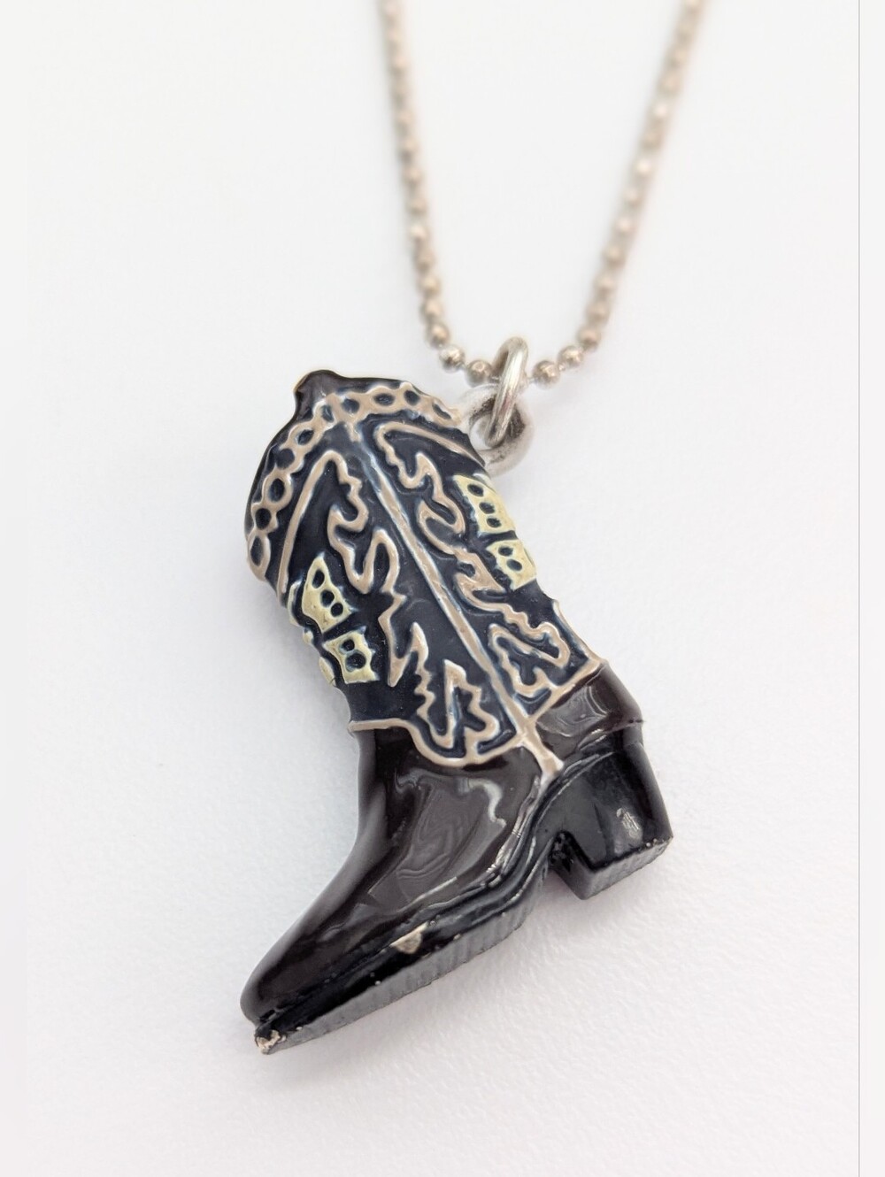 Hand Painted Cowboy Boot Pendant Necklace